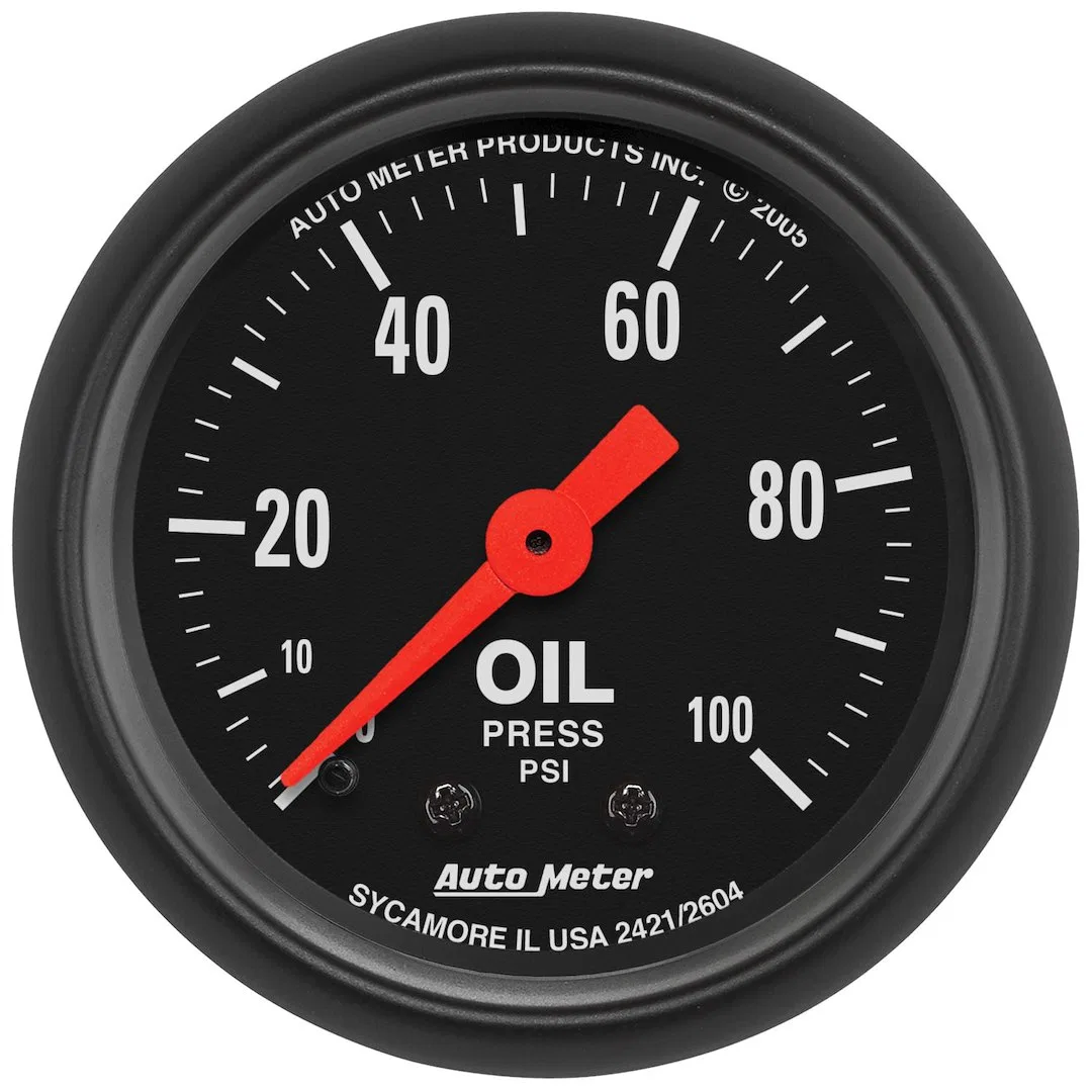 2604 – AUTO METER Gauge Oil Pressure, 2-1/16 Inch Full Sweep Mechanical Analog 0-100 PSI Black Face/ Black Bezel/ Ora...